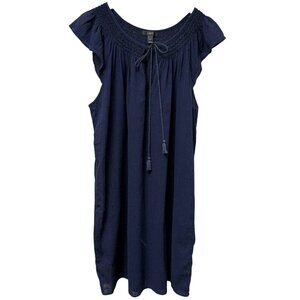 J.Crew Peasant Dress Size Large Navy Blue Cotton Gauze Sundress Boho